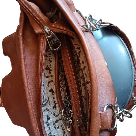 Montana West Western Style Brown Faux Leather Handbag Studded Cross Buckle - Picture 8 of 10